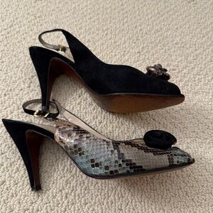 Vintage Ferragamo Elegant Black Suede and Snakeskin Women's Heels
